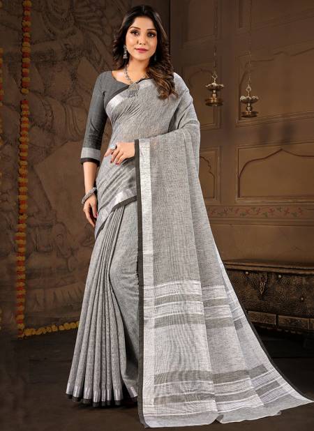 Gray Colour MATKA LINEN 2 Linen Cotton Printed Ethnic Wear Latest Saree Collection ML2-05